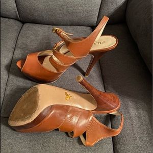 Brown leather womens Prada sandals